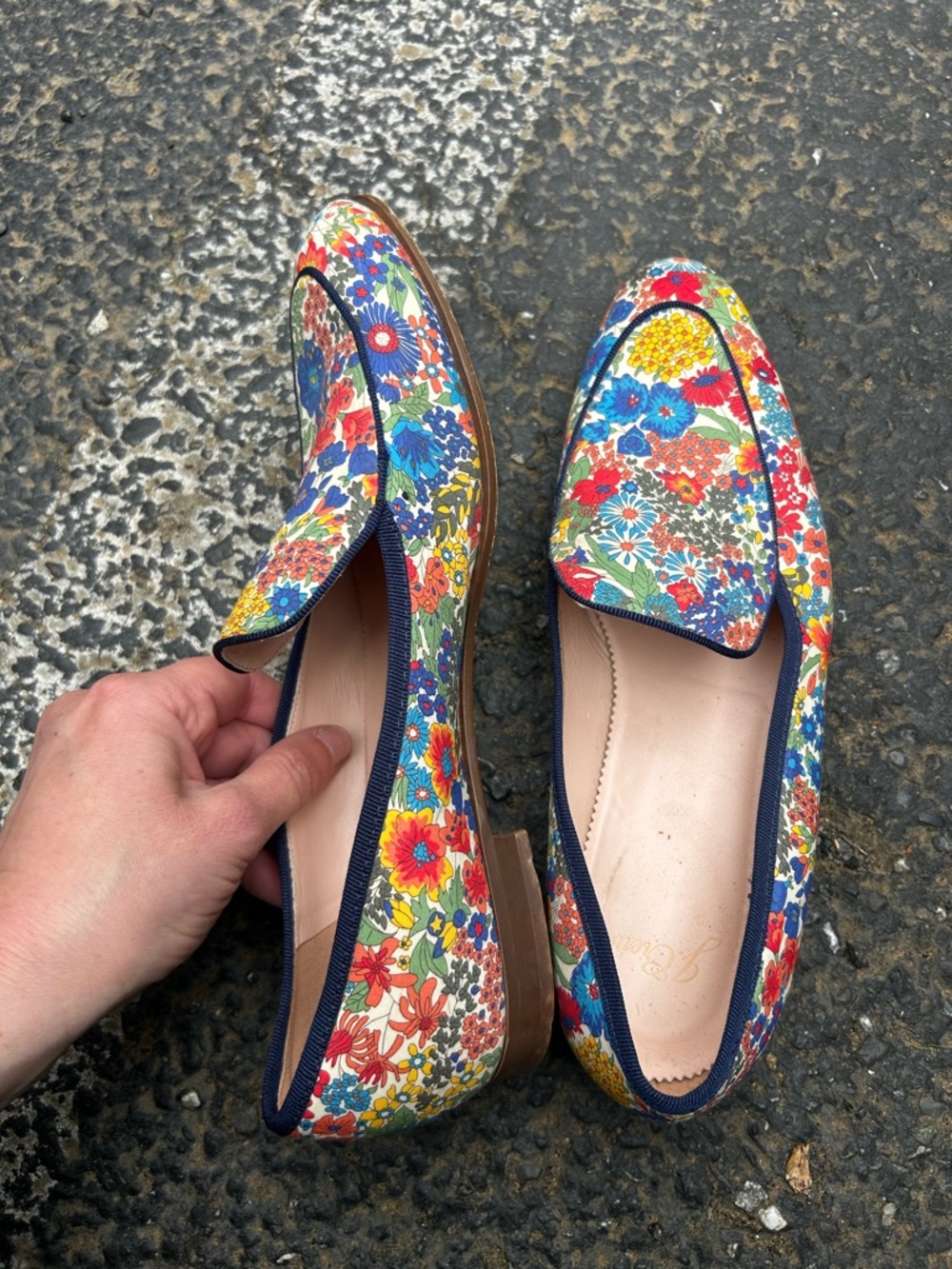 J. Crew Floral Canvas Slip-On Loafers - Blue, Red, Yellow - Picture 6 of 11